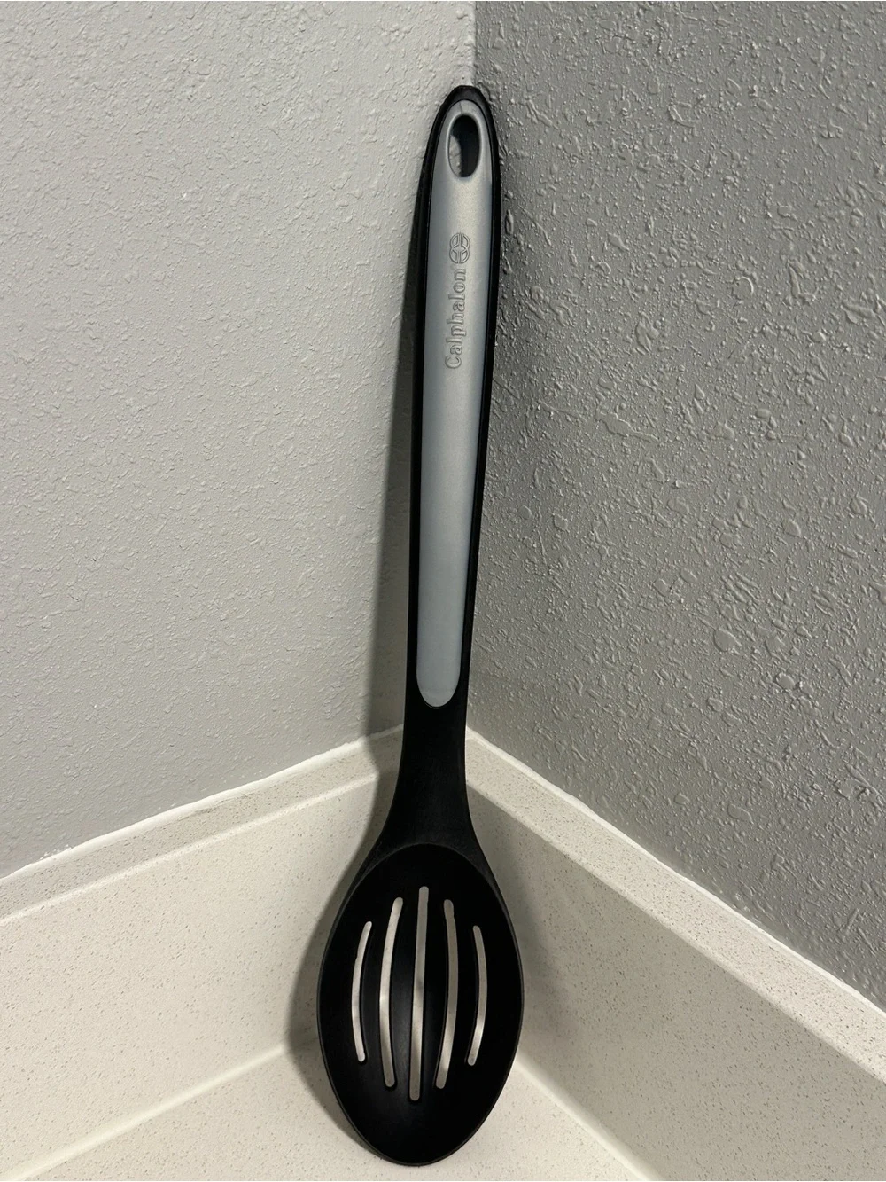 Calphalon Select Slotted Serving Spoon, Nylon/Silicone, Gray/Black, 13.5